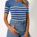 ONLYSHE Womens Short Sleeve T Shirts Summer Crewneck Tops Ribbed Knit Slim Fit Shirt Casual Basic Tees Tops (Small, D-medium Blue)