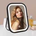 Travel Mirror with Lights, Small LED Makeup Mirror with Lights,Portable Desk Mirror 1200mAh Battery,3 Color Modes,Dimmable Touch Screen, Tabletop Folding Compact Mirror,Women Gift (8"L x 6"W, Black)