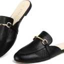 MUSSHOE Mules for Woman Buckle Flats Comfortable Slip on Women Mules Flats Shoes Backless Loafers (7.5, Black Snake Pu)