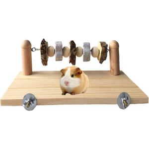 kathson Hamster Wood ledges Platform, Wooden Chinchilla Ledges Platform with Lava Ledge Blocks Chew Toys Pet Cage Resting Wooden Shelf Chinchilla Cage Accessories for Hamster Guinea-Pigs Mouse (12.6x5.5x2.7 in,Style A)