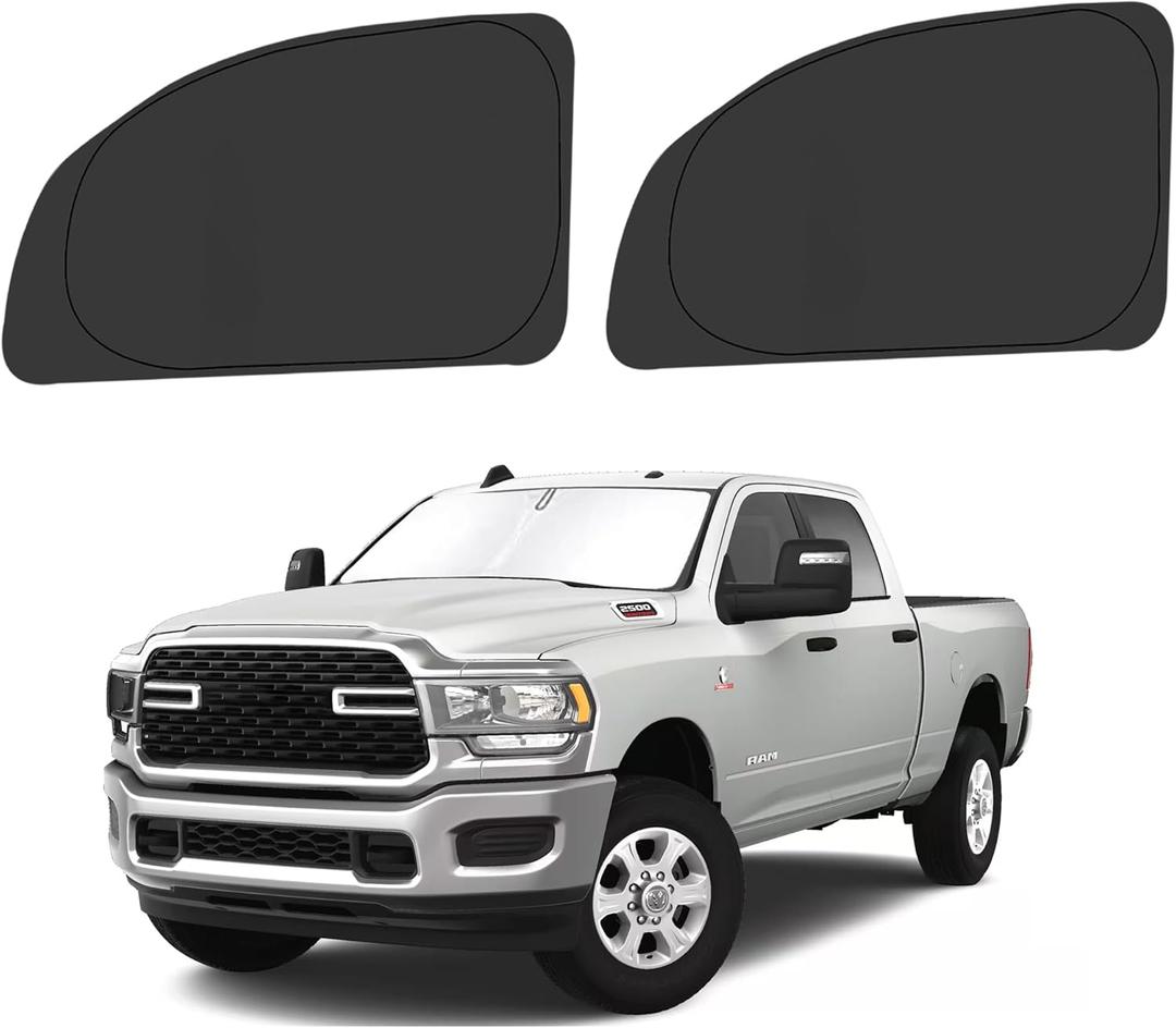 Front Side Window Sun Shade for 2010-2025 Dodge RAM 2500 3500 QuadCab CrewCab MegaCab 4Door, Foldable Window Sunshade Sun Visor Protector, Side Window Shades Blocks UV Rays Heat, Pack of 2