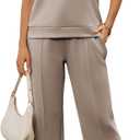difficort Lounge Sets for Women 2 Piece Outfits Summer Casual Tracksuit Wide Leg Long Pants Vacation Travel Matching Set (Large, Coffee)