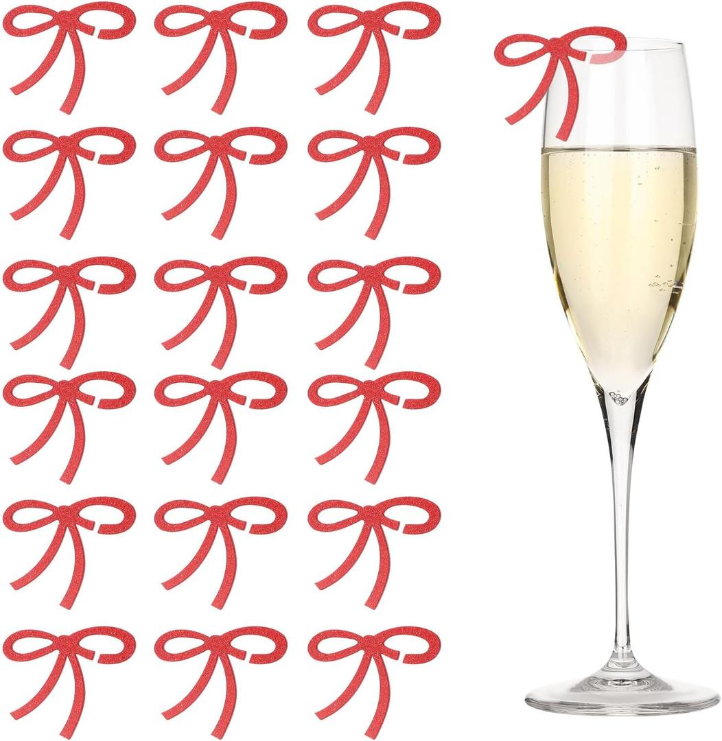 PATIKIL Bows Drink Tags, Acrylic Wine Glass Charms Reusable Drink Markers for Party Wedding Birthday and Events Accessories (1.97"x2.36", Sparkling Red)