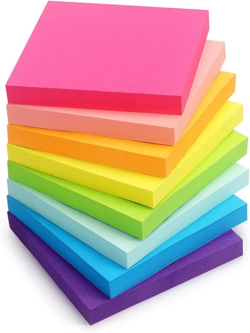 Eastern Wolf 8 Pads Sticky Notes 3x3 Self-Stick Notes 8 Bright Multi Colors Purple Sticky Notes, 85 Sheet/Pad