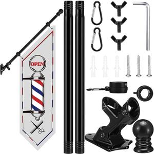 Jetec Outdoor Barber Shop Banner Sign Barbershop Wall Mounted Flag 12 x 41" Double-sided Heavy-duty Canvas Advertising Swooper Feather Flag with Pole Kit & Metal Bracket for Salon Haircut Storefront