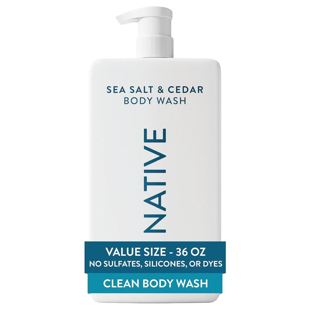 Native Body Wash for Women & Men, Sea Salt & Cedar, 36 oz Pump Bottle, Sulfate-Free & Gentle for All Skin Types (36 Fl Oz (Pack of 1))