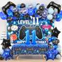 104pcs Video Game 11th Birthday Party Decoration Kit - 12" Black and Blue Latex Balloons, 11th Happy Birthday Gaming Backdrop, Tablecloth, Foil Number 11 & Gamer & Star Balloon for Boys Girls