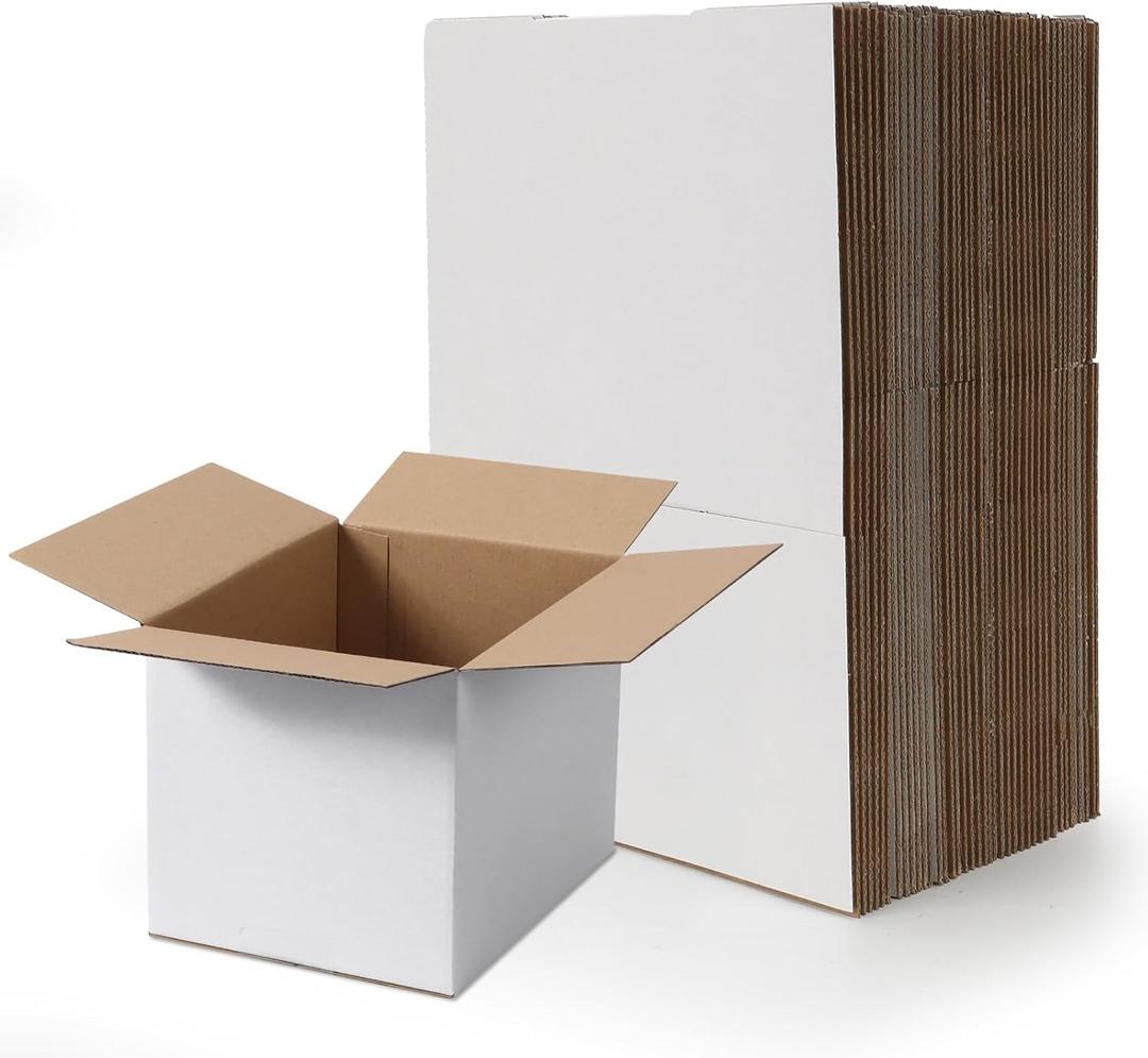 RLAVBL 8x6x6 Shipping Boxes Set of 40, White Corrugated Cardboard Box for Packing, Mailing, Business
