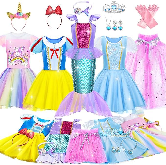 Princess Dress Up Clothes for Little Girl, Princess Costume for Girls Toddler Toys Role Play Princess Dress Up Christmas Birthday Gift for Toddler Girls 3-8 Years