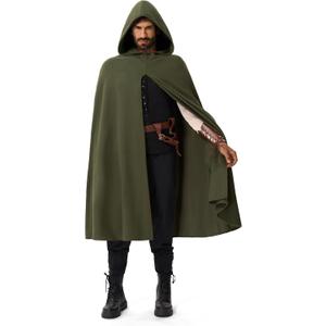 Spooktacular Creations Halloween Renaissance Cloak Costume Men, Green Medieval Hooded Cape Vintage Capelet for Themed Parties (L)