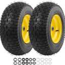 AR-PRO (2-Pack) 16x6.50-8 Tire and Wheel Assembly, 4-Ply Pneumatic Lawn Mower Tires with Inner Tube, 3" Centered Hub, 3/4" & 1" Bushings, V-Turf Tread for Riding Lawn Mowers & Garden Tractors (Yellow)