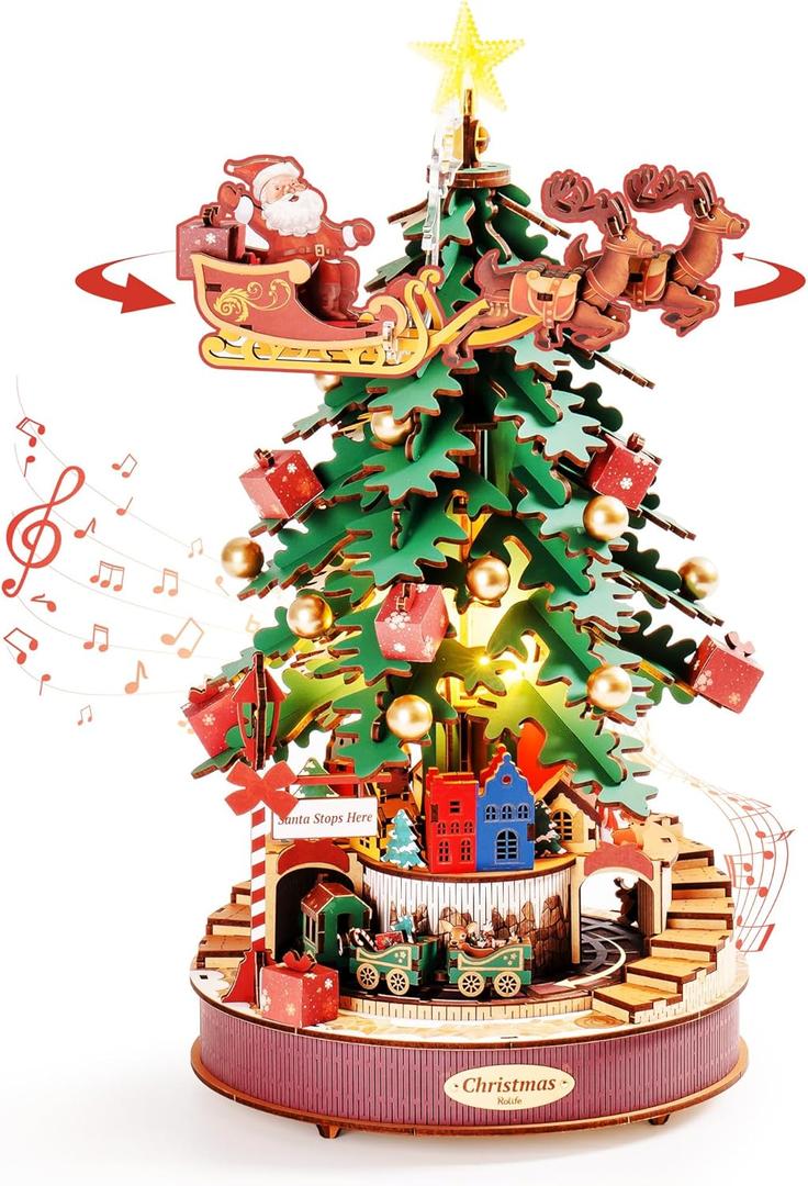 3D Puzzles for Adults, Wooden Music Box Christmas Melody Tree, 3D Model Building Kits for Adults, Home Decor/Christmas Birthday Gifts/DIY Crafts/Hobbies for Teens (319PCS)