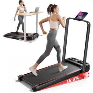 RHYTHM FUN Incline Foldable Treadmill, Walking Pad Treadmill with Incline, 300 lbs Portable Treadmills with Handles for Home Office Use, Under Desk Compact Walking Pad
