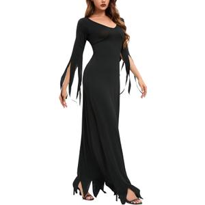 LVCBL Halloween Black Bodycon Dress Family Cosplay Gothic Dress Halloween Costume for Women (2X)