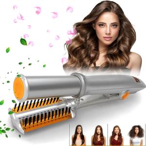 2-in-1 Rotating Hair Curler & Straightener with Auto Curl Technology with 3 Temperature Settings, Auto-Rotating Hair Styler for Waves & Curls, Travel for Girls Women