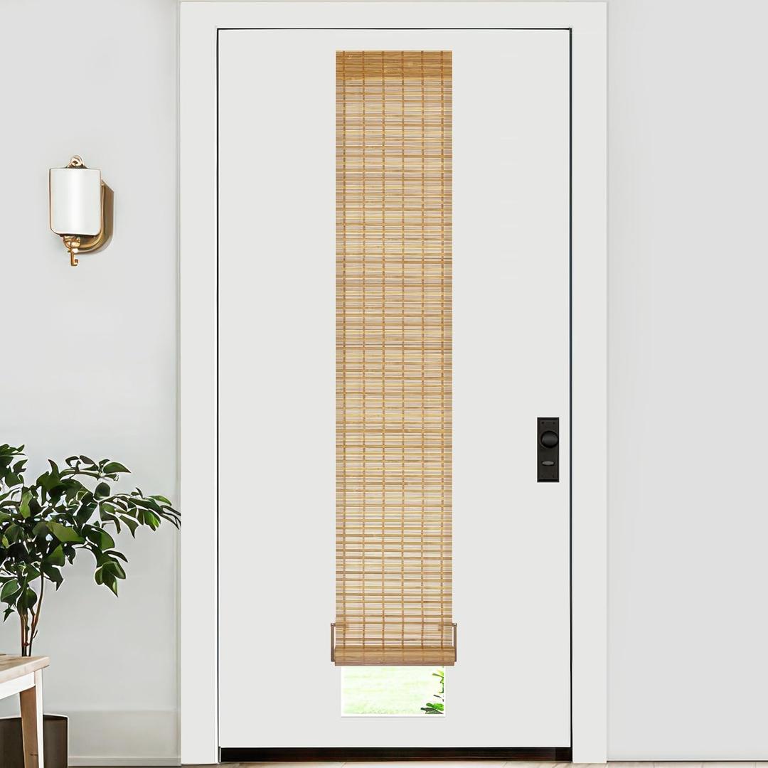 LazBlinds No Tools No Drill Bamboo Roller Shades, Cordless Bamboo Blinds, Light Filtering Roll Up Blinds for Windows, French Door, Porch or Patio, 12'' W x 70'' H, Squirrel