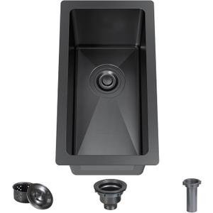 10 x 18 Inch Black Drop In Bar Sink Single Bowl Topmount Bar Prep 18 Gauge Stainless Steel Bar Sink with Basket Strainer, Small