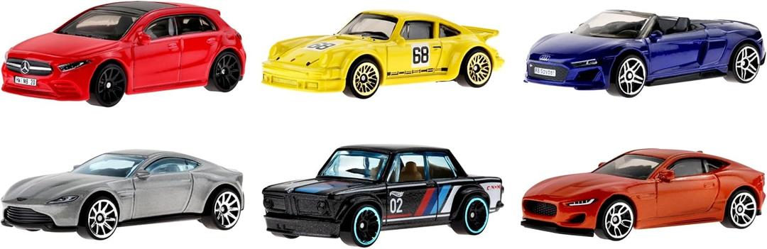 Hot Wheels European Car Culture Multipack - 6 Toy Cars in 1:64 Scale Tribute to The European Automotive Industry, Gift for Children from 3 Years and Collectors, HLK51