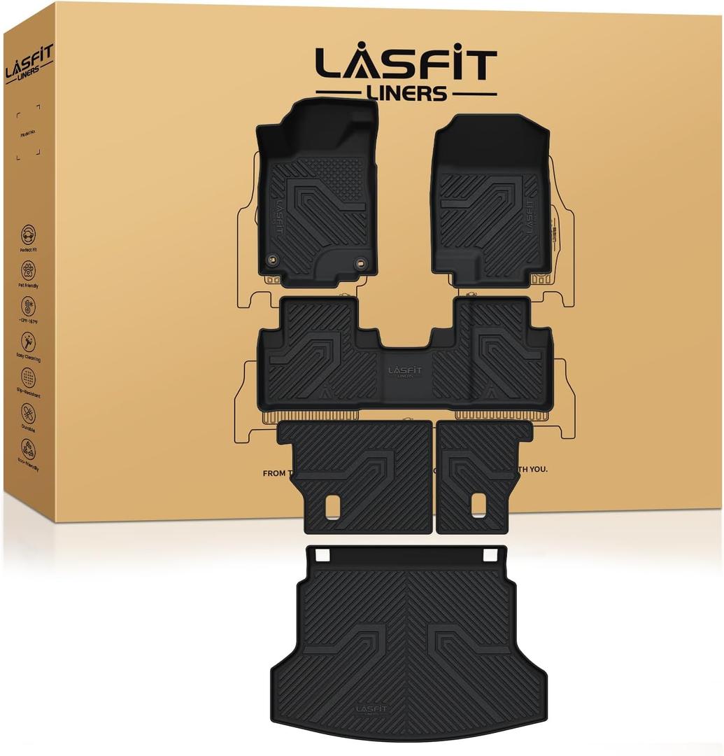 LASFIT Full Set Floor Mats for Honda CR-V 2012-2016 EX & LX & SE, All Weather TPE Custom Fit Floor Liners 1st & 2nd Row & Seat Back Mat & Cargo Mat (Not Fit EX-L & Touring)