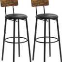 Bar Stools, Set of 2 High Kitchen Barstools, Counter Stools Bar Chairs with Back, PU Soft seat, Footrest, Industrial Seat for Dining Room Kitchen Counter Bar, Rustic Brown, BS-004RBV4