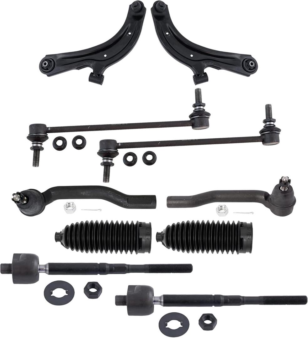 TRQ Front Steering & Suspension Kit Control Arm with Ball Joint Steering Rack & Pinion Bellow Sway Bar Stabilizer Link Tie Rod Compatible with Chevrolet Nissan