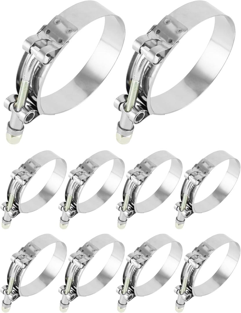 QWORK 2.5" T-Bolt Hose Clamp Stainless Steel, Working Range 70mm-78mm for 2.5" Hose ID, Intake Intercooler Hose Clamp, 10 Pack