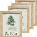 8x10 Picture Frame 4 Pack, Textured Natural Wood, HD Tempered Glass, Gallery Photo Frame, Table or Wall Display