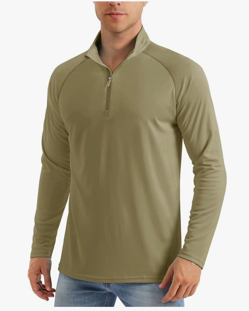 Men's Long Sleeve Sun Shirts UPF 50+ Tees 1/4 Zip Up Fishing Running Rash Guard T-Shirts Outdoor Shirt XL