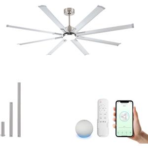 Minislak 72 Inch Ceiling Fan with Light,Industrial Ceiling Fan with 8 Black Aluminium Blades,Smart Fan Compatible with Alexa,Garage Outdoor Indoor Fan for Patio and Living Room