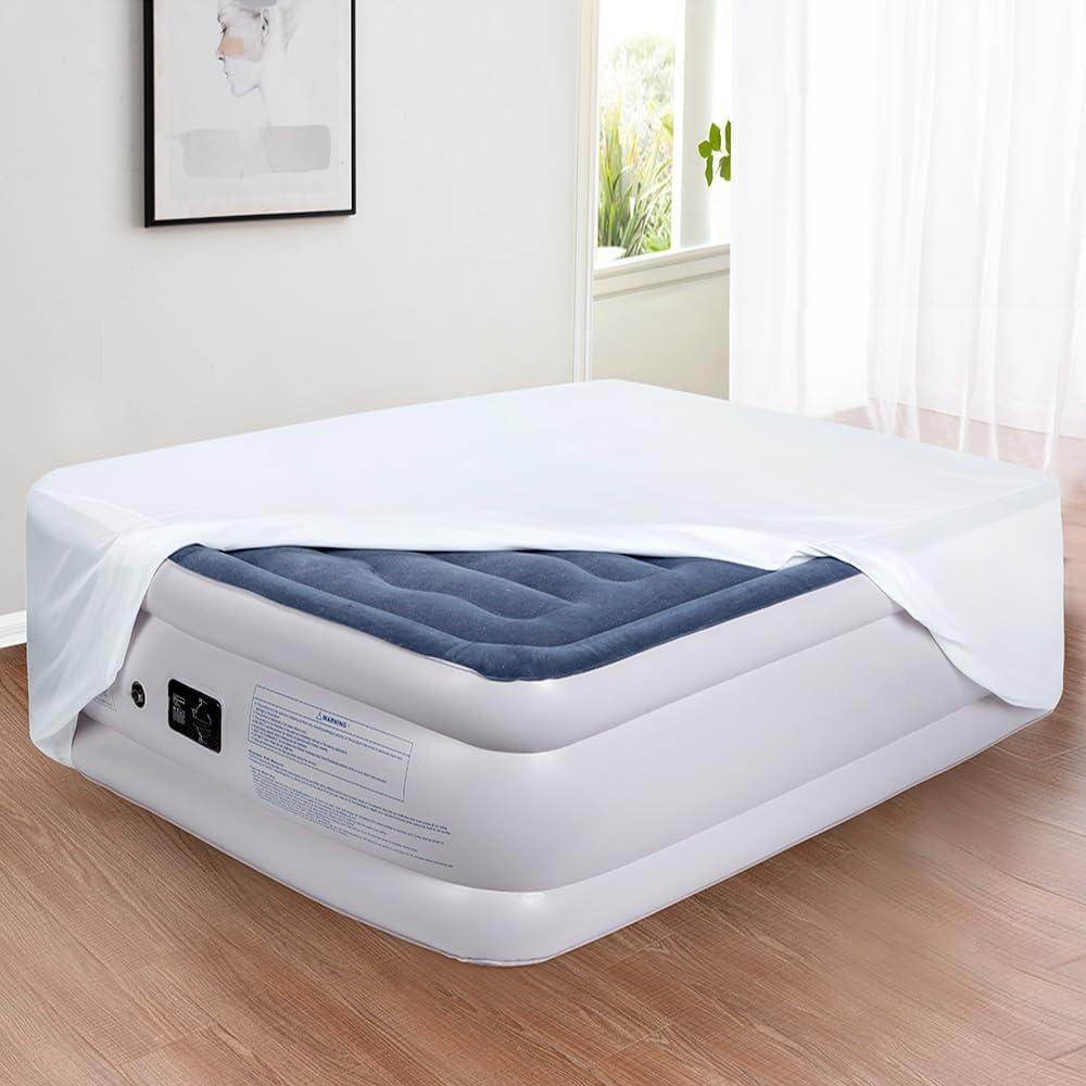Bedecor Fitted Sheet for Air Mattress Inflate Without Disassembly Convenient & Firm Deep up to 21" White -Full