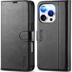 TUCCH Case Wallet for iPhone 16 Pro, RFID Blocking [4 Card Holder] Kickstand [Shockproof TPU Inner Shell] PU Leather Magnetic Protective Flip Cover 6.3 2024, Black