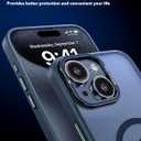 Designed for iPhone 15 Case, Compatible with Mag-Safe, Frosted Translucent Slim Case with Built-in Aluminum Alloy Lens Bracket, Military-Grade Drop Protection with Airbag Corners, Blue