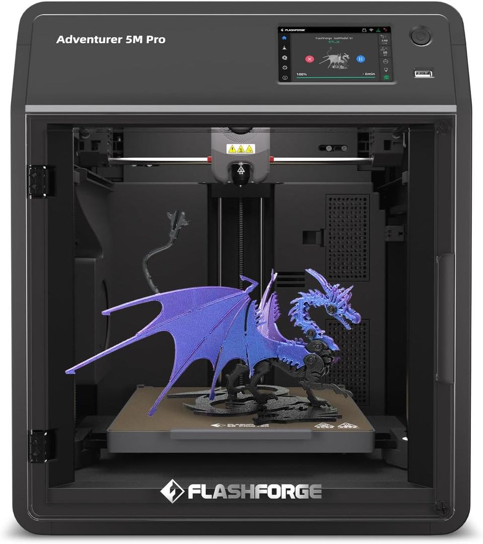 FLASHFORGE AD5M Pro 3D Printer, CoreXY 600 mm/s Printing Speed, 0.4 & 0.6mm 3s Quick-Swap 280C Nozzles, 1-Click Auto Leveling, Fully Enclosed, 220220220mm Build Volume