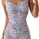 B2prity Women's Tankini Swimsuit Tummy Control Ruched Two Piece Bathing Suit Push Up Modest Swim Suits with Shorts (Medium, Orange Floral)