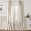 Beige Linen Blend Curtains 96 Inch Length 2 Panel Set for Living Room Dining Sunlight Filtering Sheer Privacy Faux Linen Drapes Vintage Farmhouse Back Tab Pleated Oatmeal Tan Long Curtain 96 Inches