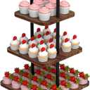 Cupcake Stand, 3-Tier Dessert Stand for 32 Cupcakes, Wood & Metal Tower Display Premium Holder Dessert Tree Tower for Christmas Birthday Weddings Party Decor, Serving Tray, Wood Brown