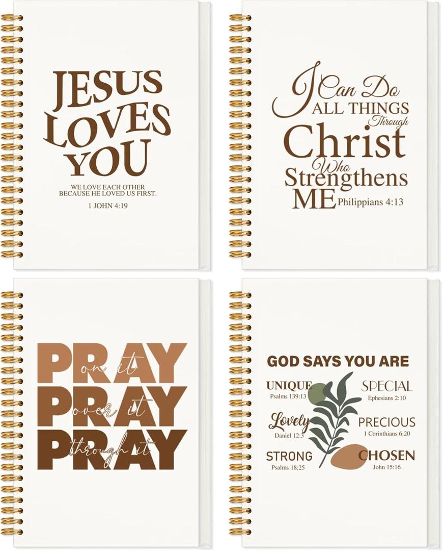 4 Pcs Christian Notebooks Journal for Women Bible Journaling Notebook 5.5 x 8.3 Inch Spiral Prayer Journal Gifts with Bible Verses for Note Taking Religious Inspirational Supplies