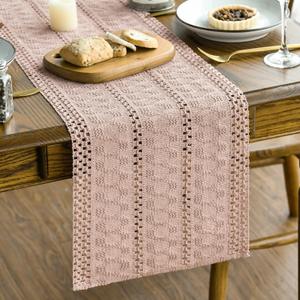Artoid Mode Pink Farmhouse Woven Rustic Hollow Table Runner, Seasonal Holiday Hollow Kitchen Dining Table Decoration for Home Party Decor 12x108 Inch