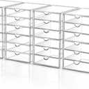 Makeup Drawer Storage Organizer with 24 Drawers, 4 Set Acrylic Office Desk Organization and Storage, Dustproof Drawer Organizer for Makeup, Office, Countertop, Jewelry, Pen, Desktop, Bathroom, Bedroom