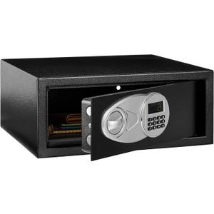 Amazon Basics Steel Security Safe and Lock Box with Programmable Electronic Keypad, Secure for Cash, Jewelry, Documents, Black, 0.7 Cubic Feet, 16.9-x-14.6-x-7.1-inches (WxDxH)