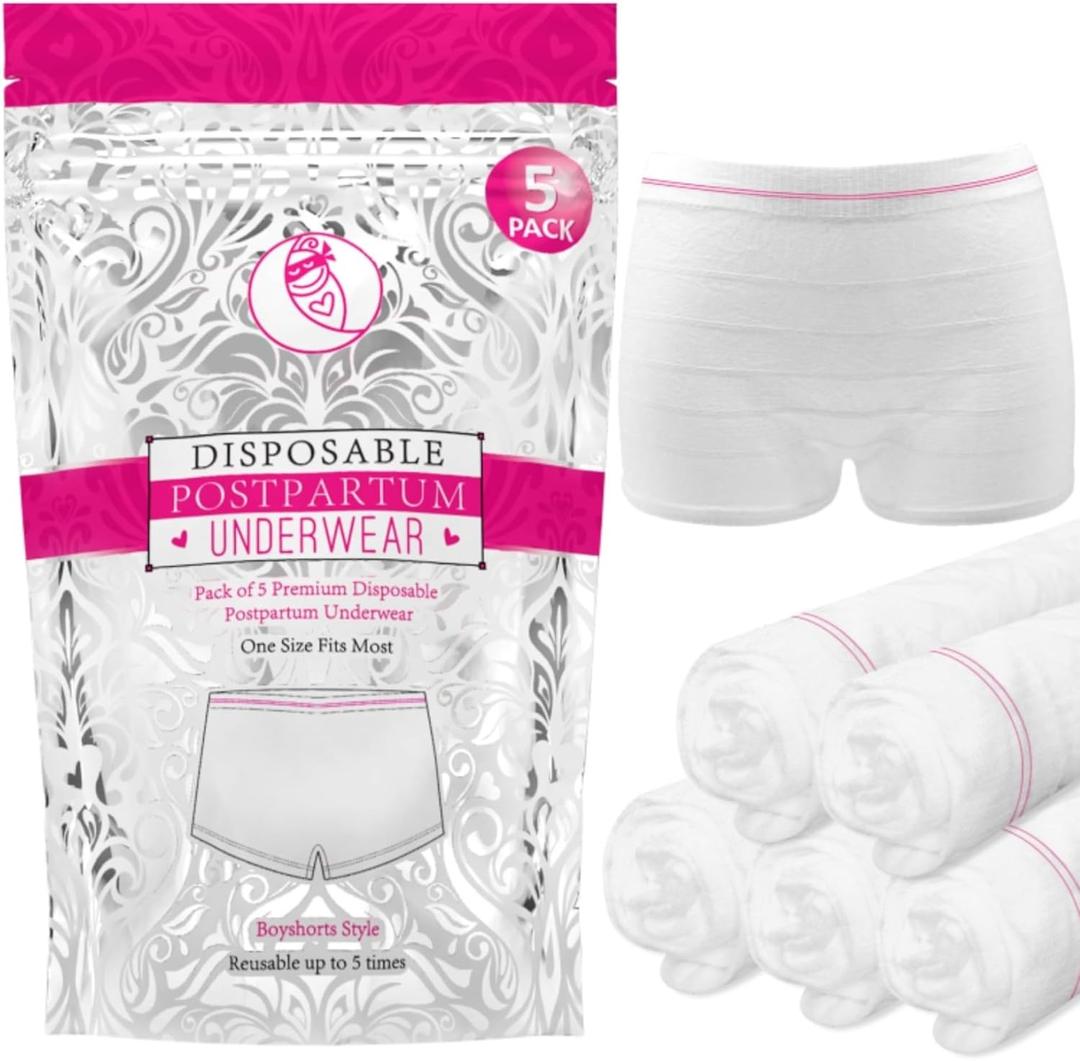 Ninja Mama Disposable Postpartum Underwear (Without Pad) with Storage Pouch. Washable Mesh Panties for Women (5 Count). Labor and Delivery Maternity Surgical and C Section Hospital Bag - One Size
