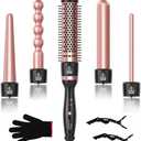 5 in 1 Curling Wand Set, Sixriver Hair Curling Iron with Curling Thermal Brush&4 Interchangeable Ceramic Curling Wand(0.4”-1.25”), Long Lasting Curls, Fast Heating Hair Wand Curler with Glove&2 Clips