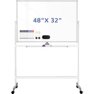 Lumspax Rolling White Board on Wheels, 48" x 32" Large Dry Erase Board with Stand, Big Rolling Whiteboard for Home, Office, School
