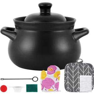 Chinese Ceramic Cooking Pot 3L Chinese Casserole/Stew Pot/Clay Pot/Earthenware Cooking Pot with Lid, Ceramic Stock Pot Soup Cooker, Even Heating