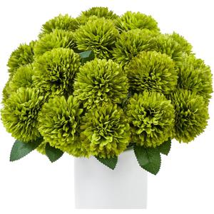 SITUMEIZI 12 Pcs Green Artificial Chrysanthemums Flowers Ball Flower Fake Mums Silk for St Patricks Day Wedding Home Kitchen Decoration Floral Arrangement Table Centerpiece
