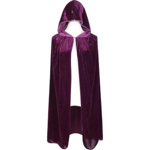 BIGXIAN Kids Hooded Velvet Cloak Halloween Christmas Cosplay Fancy Cape (Dark Purple)