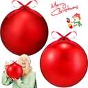 Zubebe 2 Pcs 8" Giant Fillable Christmas Ornaments with Ribbons Oversized Plastic Xmas Balls for Outdoor Lawn Yard Decor, Tree Hanging, Holiday Gifts(Matte Red, Shiny Red)