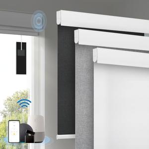 Motorized Blinds with Remote, [Free Solar Panels] Cordless Smart Blinds with Valance Cover, Blackout Electric Blinds with Remote Control, Automatic Roller Shades for Windows White 40" W x 72" H