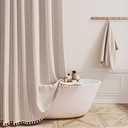 BTTN Extra Long Shower Curtain - 72x84 Long Boho Chic Striped Tassel Linen Fabric Shower Curtain Set with Hooks, Tall Modern Farmhouse Aesthetic Weighted Cloth Shower Curtains for Bathroom - Tan/Taupe