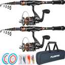 PLUSINNO Fishing Rod and Reel Combos, Bronze Warrior Toray IM6 Carbon Matrix Telescopic Fishing Rod Pole, 12 +1 Shielded Bearings Stainless Steel BB Spinning Reel, Travel Freshwater Fishing Gear (2PACK Full Kit with Carrier Case)